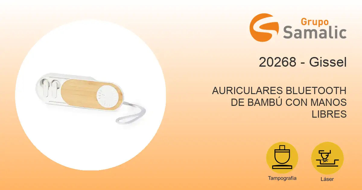 Auriculares bluetooth de bambú con manos libres 20268