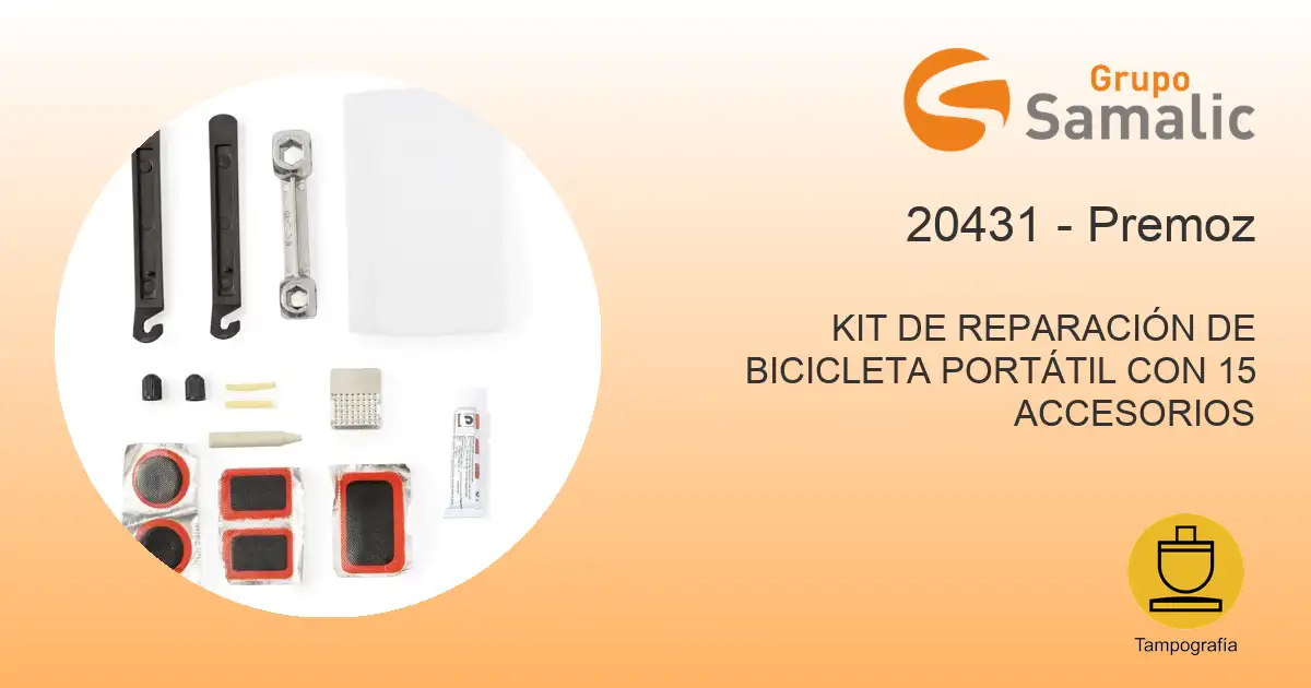 Kit de reparación de bicicleta portátil con 15 accesorios 20431