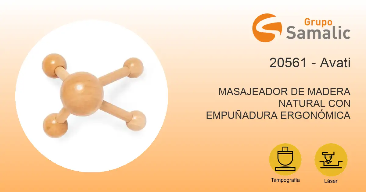 Masajeador de madera natural con empuñadura ergonómica 20561