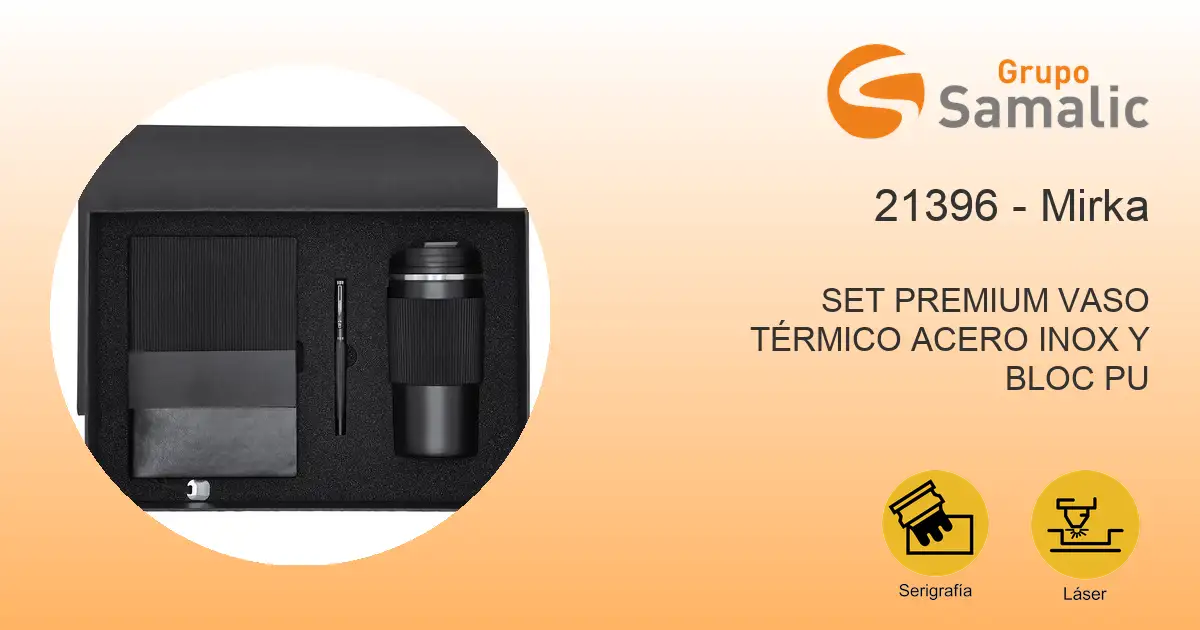 Set premium vaso térmico acero inox y bloc pu 21396
