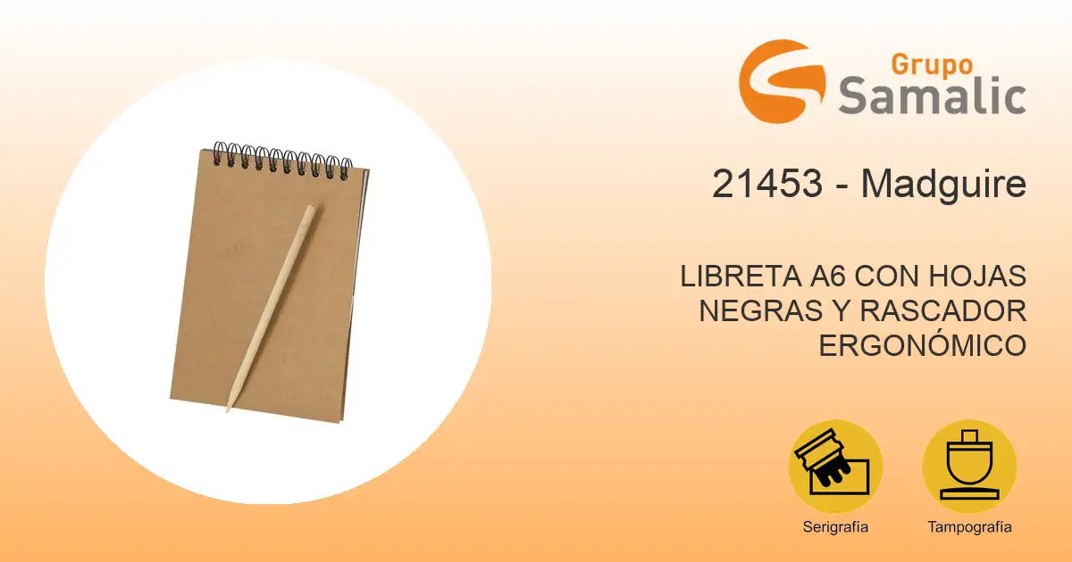 Libreta a6 con hojas negras y rascador ergonómico 21453