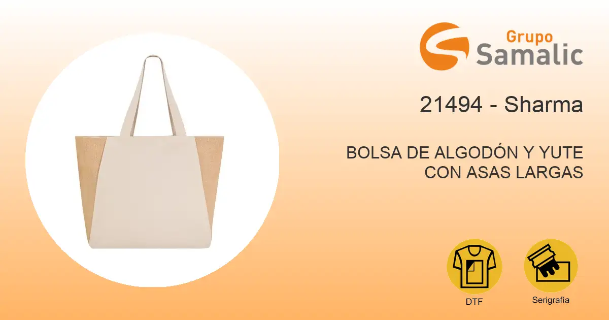 Bolsa de algodón y yute con asas largas 21494