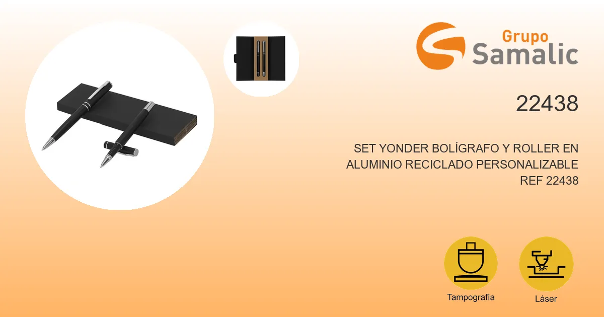 Set yonder bolígrafo y roller en aluminio reciclado personalizable 22438