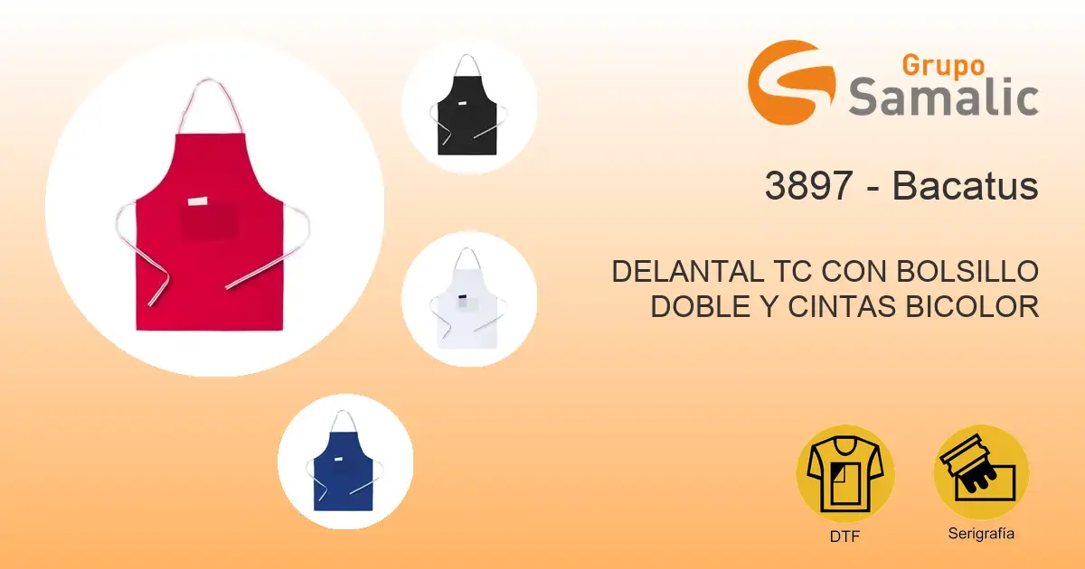 Delantal tc con bolsillo doble y cintas bicolor 3897
