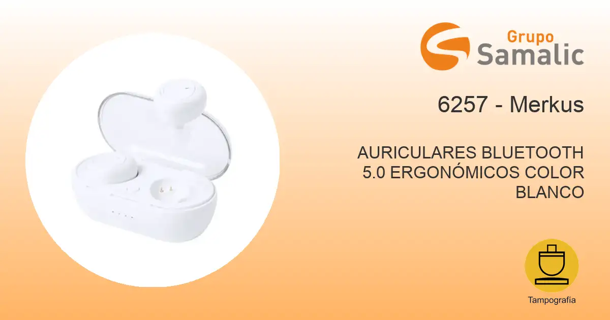 Auriculares bluetooth 5.0 ergonómicos color blanco 6257