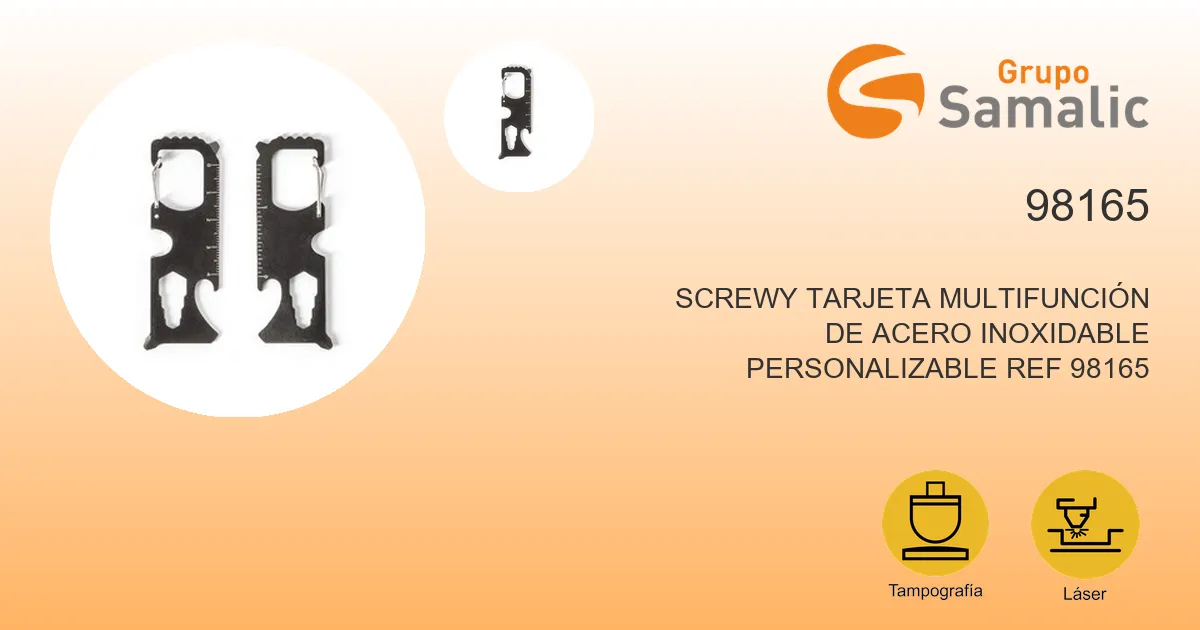 Screwy tarjeta multifunción de acero inoxidable personalizable 98165