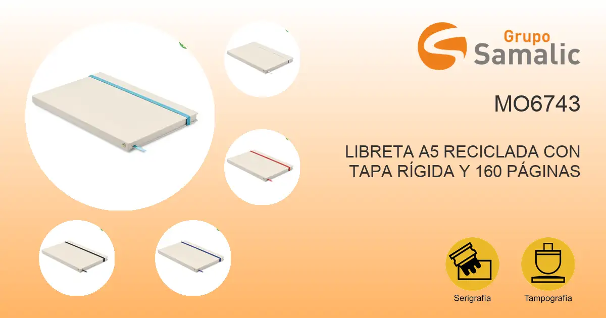 Libreta a5 reciclada con tapa rígida y 160 páginas mo6743