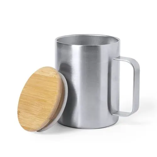 Taza térmica de acero inox con tapa de bambú ref 1069