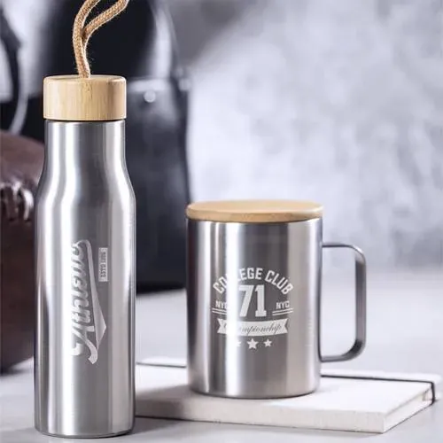 Taza térmica de acero inox con tapa de bambú ref 1069