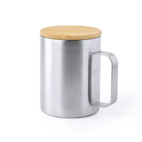 Taza térmica de acero inox con tapa de bambú ref 1069