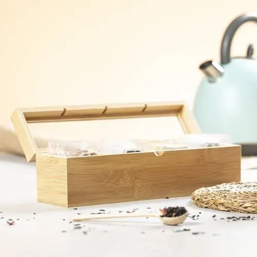 Caja para té Nature con 4 compartimentos de bambú ref 1129 - 02