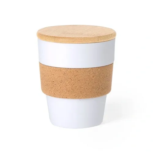 Vaso Nature 350 ml con tapa de bambú y corcho ref 1157 - Blanco