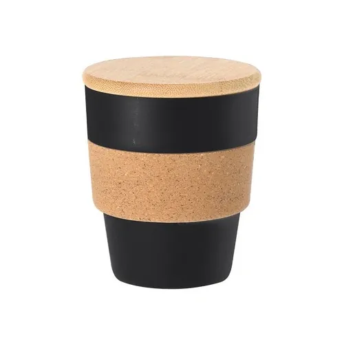 Vaso Nature 350 ml con tapa de bambú y corcho ref 1157 - Negro