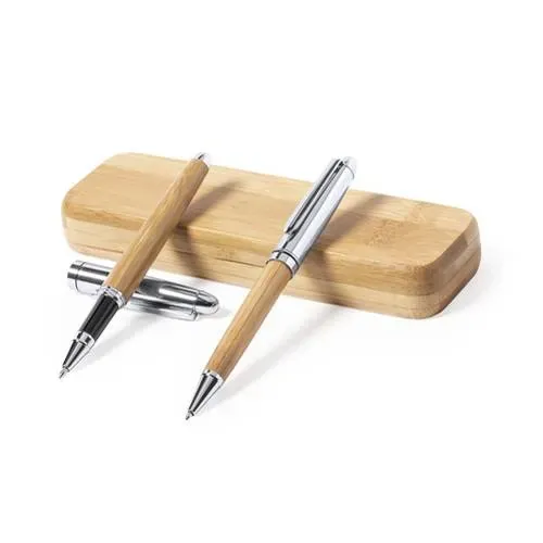 Set de bolígrafo y roller de bambú carga jumbo ref 1224 - 00