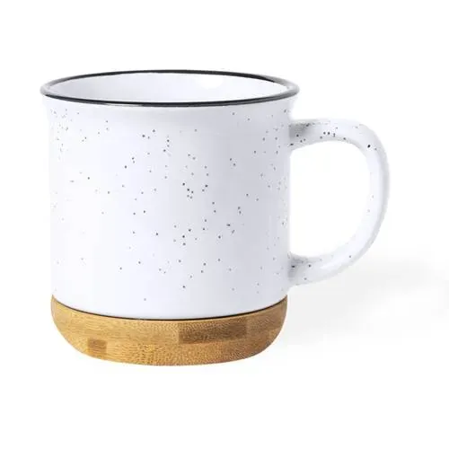 Taza de cerámica vintage con base en bambú ref 1281 - Blanco