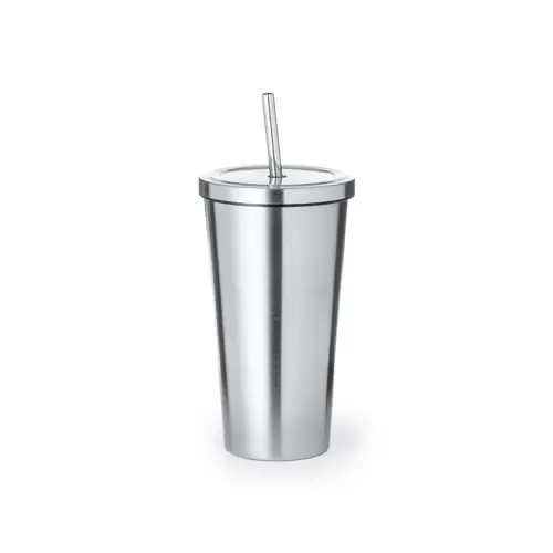 Vaso térmico de acero inoxidable con tapa y pajita ref 20163 - 01