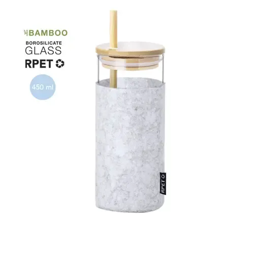 Vaso de cristal con funda RPET y pajita de bambú ref 20164 - 00