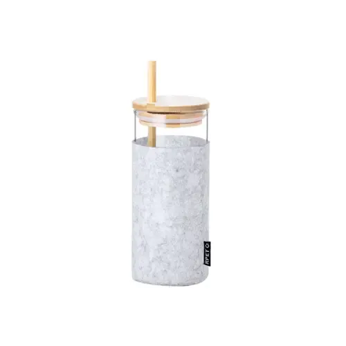 Vaso de cristal con funda RPET y pajita de bambú ref 20164 - 01