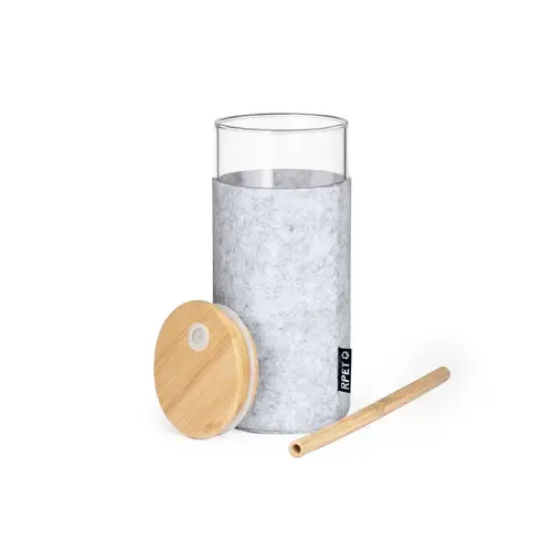 Vaso de cristal con funda RPET y pajita de bambú ref 20164 - 02