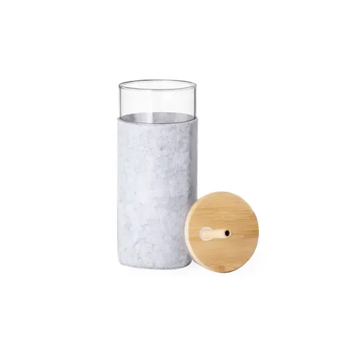 Vaso de cristal con funda RPET y pajita de bambú ref 20164 - 04