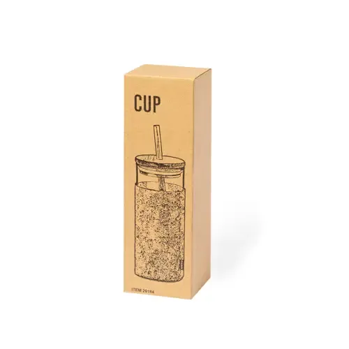Vaso de cristal con funda RPET y pajita de bambú ref 20164 - 05