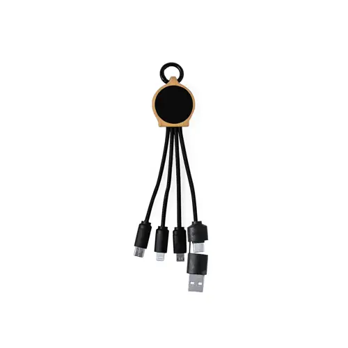 Cable cargador de bambú con luz led y conexiones múltiples ref 20285