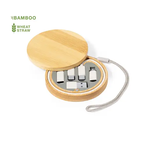Set de Cables Cargadores Ecológicos con Estuche de Bambú ref 20292