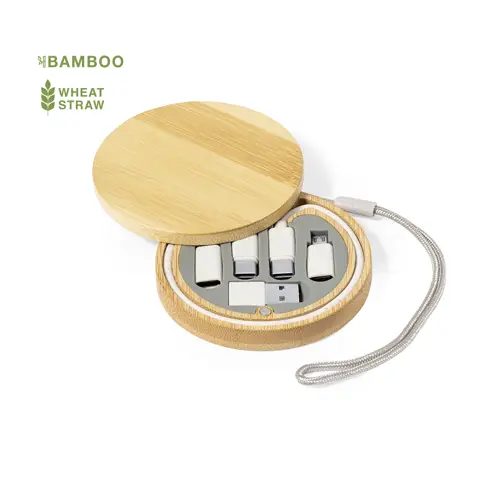 Set de Cables Cargadores Ecológicos con Estuche de Bambú ref 20292