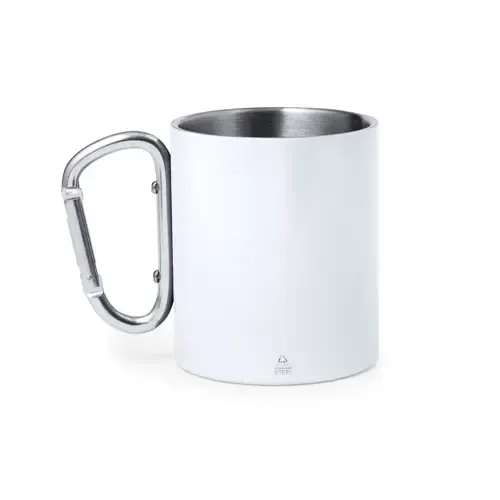 Taza doble pared acero reciclado con asa mosquetón ref 20456 - Blanco