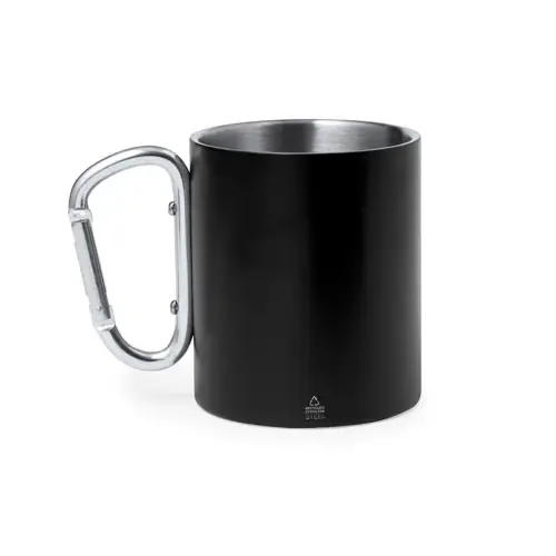 Taza doble pared acero reciclado con asa mosquetón ref 20456 - Negro