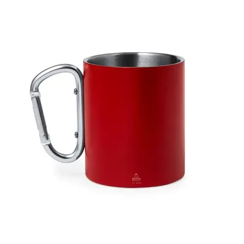 Taza doble pared acero reciclado con asa mosquetón ref 20456 - Rojo
