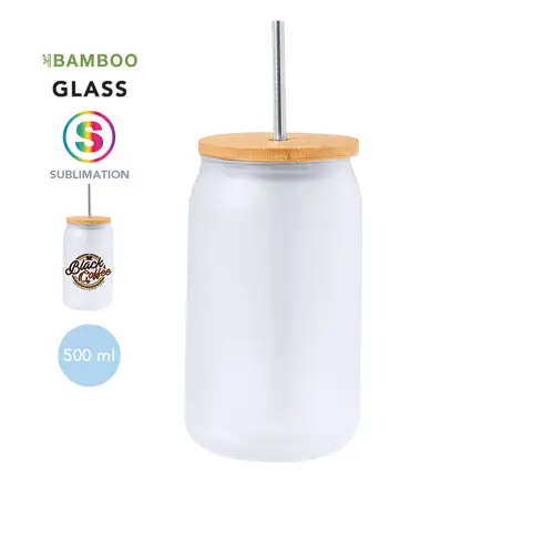 Tarro de sublimación cristal mate con tapa de bambú ref 20514