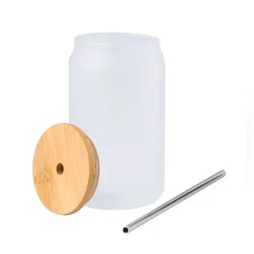 Tarro de sublimación cristal mate con tapa de bambú ref 20514