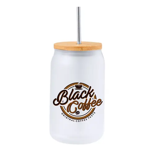 Tarro de sublimación cristal mate con tapa de bambú ref 20514