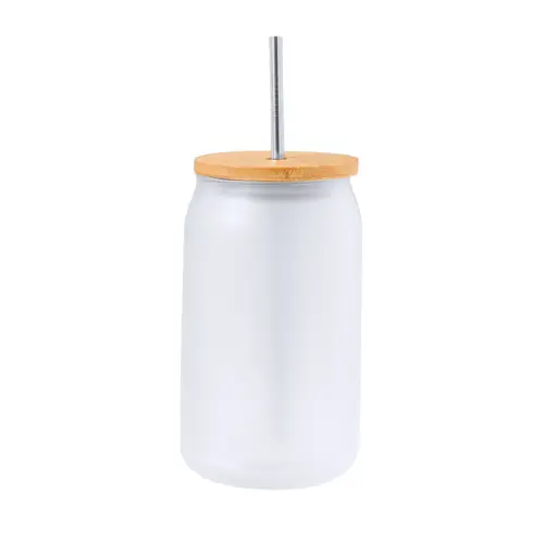 Tarro de sublimación cristal mate con tapa de bambú ref 20514