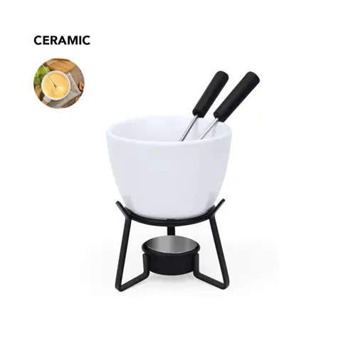 Fondue cerámica y metal con base para calentar ref 20579