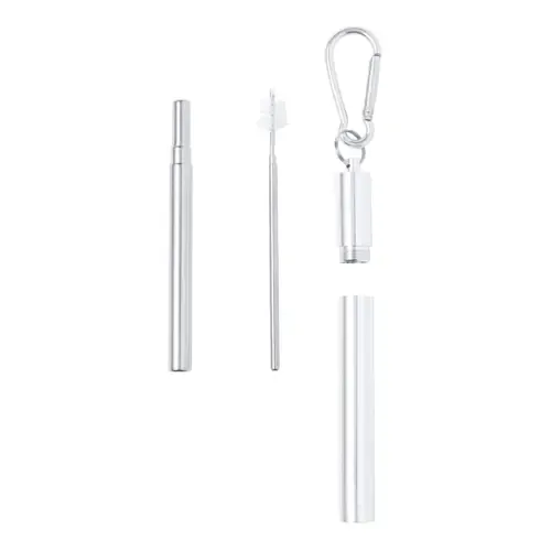 Pajita reutilizable extensible en acero inox con limpiador ref 20616 - 02