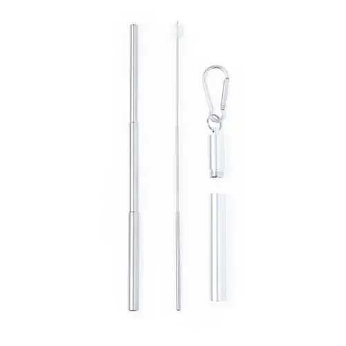 Pajita reutilizable extensible en acero inox con limpiador ref 20616 - Plateado