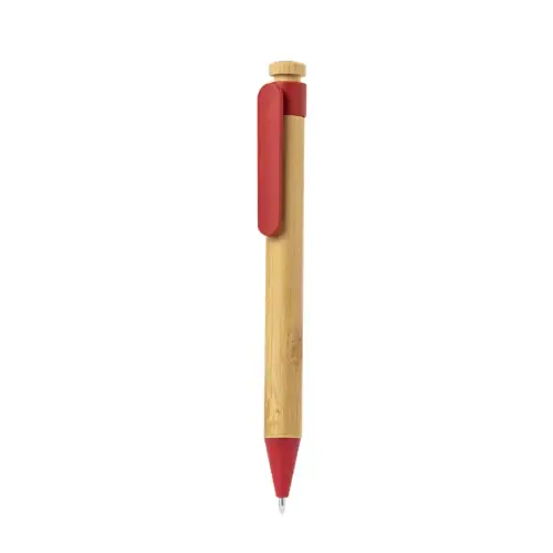 Bolígrafo de bambú con carga jumbo y clip XL ref 20649 - Rojo
