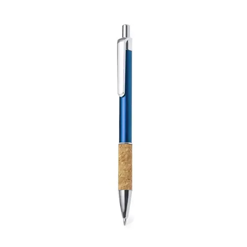 Bolígrafo de corcho y aluminio con mecanismo pulsador ref 20653 - Azul