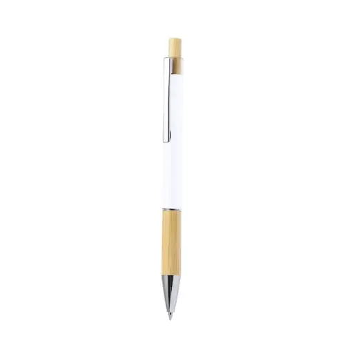 Bolígrafo de bambú y aluminio con mecanismo pulsador ref 20654 - Blanco