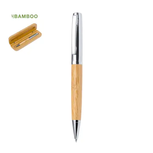 Bolígrafo de bambú y metal con mecanismo giratorio ref 20665