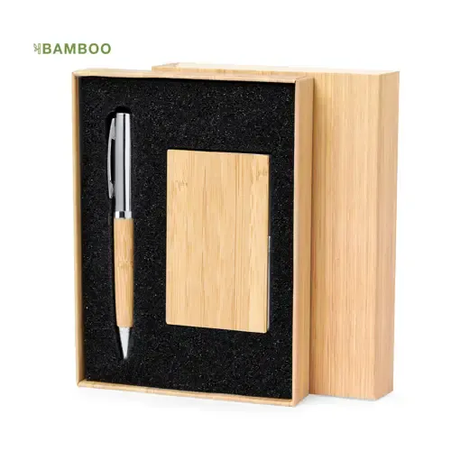 Set de bolígrafo y tarjetero en bambú y metal ref 20667 - 00