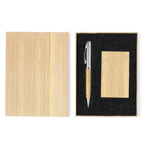 Set de bolígrafo y tarjetero en bambú y metal ref 20667 - S C