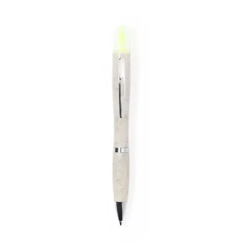 Bolígrafo ecológico con marcador amarillo fluorescente ref 20672 - Natural