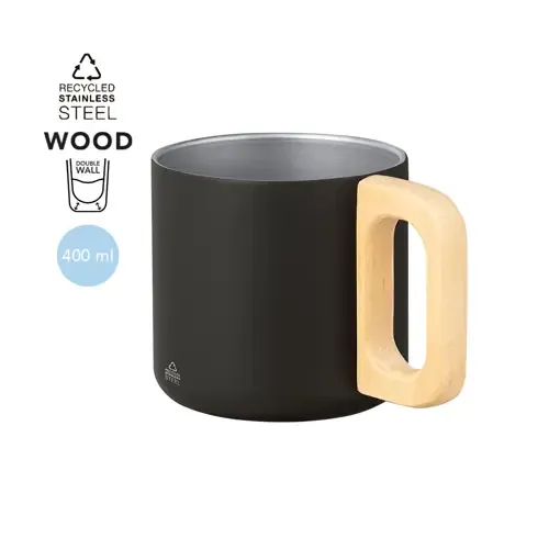 Taza de doble pared en acero reciclado con asa de madera ref 20703 - 00