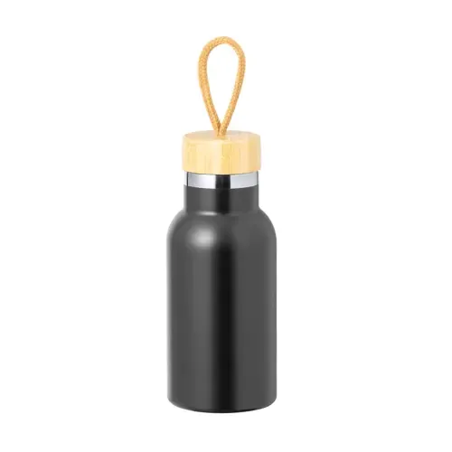 Bidón térmico de acero inox con tapón de bambú ref 20711 - Negro