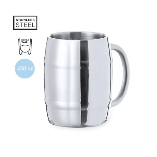 Jarra de acero inox con diseño barril para cerveceros ref 20808