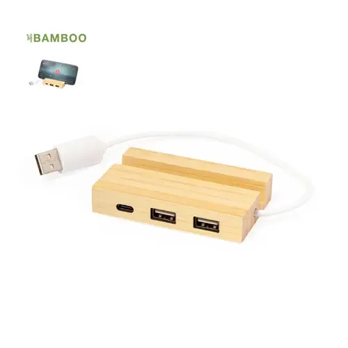 Puerto USB 20 de Bambú con Soporte para Smartphone ref 20879 - 00