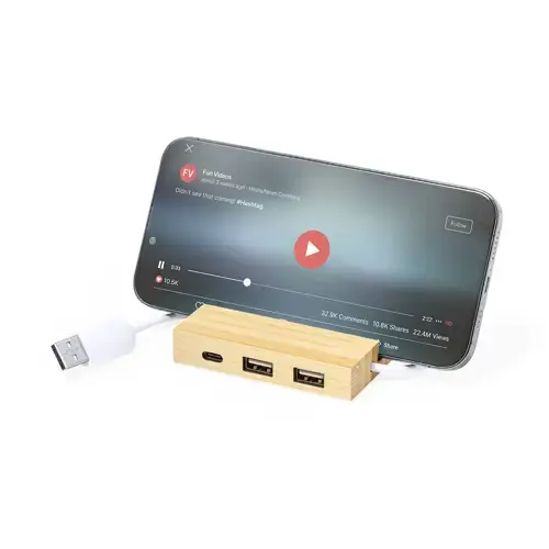 Puerto USB 20 de Bambú con Soporte para Smartphone ref 20879 - 01